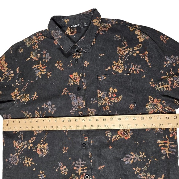 Vans Mens XXL Charcoal Gray Floral Tropical Button Down Shirt Resort Vacation - Picture 6 of 10